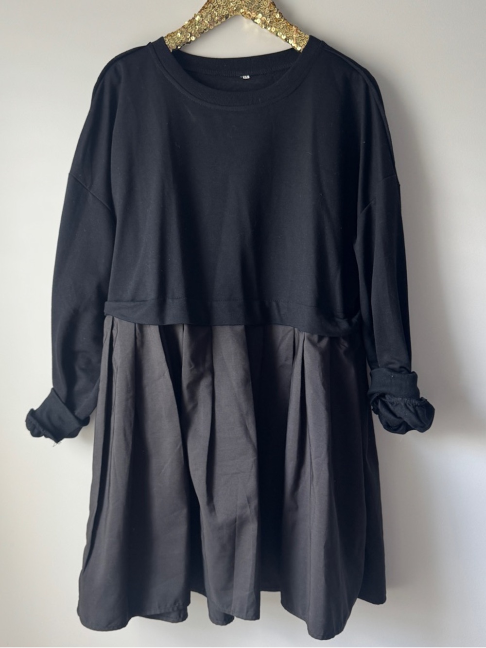Black mixed media Long Sleeve Dress